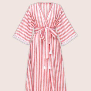 Anthropologie March 11 Striped maxi red and white Linen dress size M